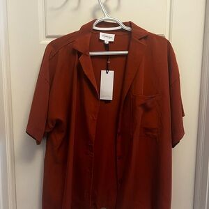 Who What Wear Men's Rust Short-Sleeve Button-Down Shirt